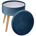 Tabouret coffre en velour Bleu fonce Tess Blanc