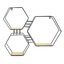 Etagere 3en1 bois metal hexagonal 48x10x55cm