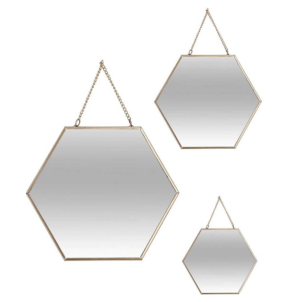 Lot de 3 miroirs hexagone metal chaine Or