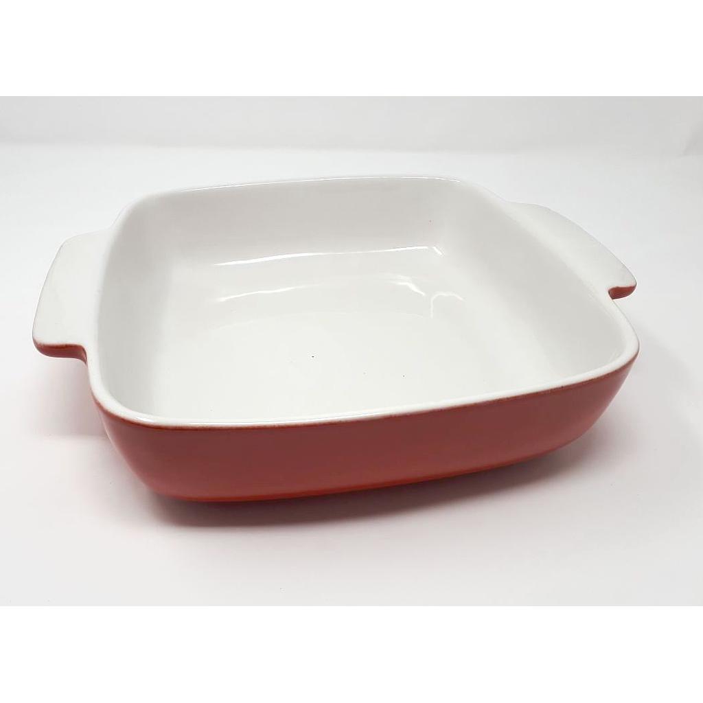 Plat carre anses rouge/blanc ceramique PYREX