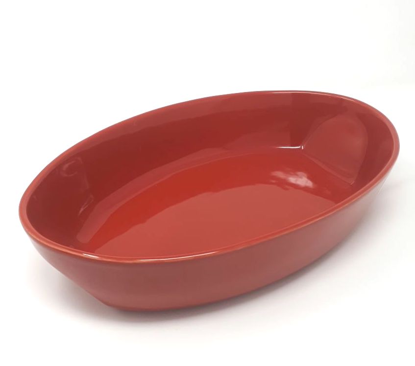 Plat oval GM rouge ceramique 34x22cm PYREX