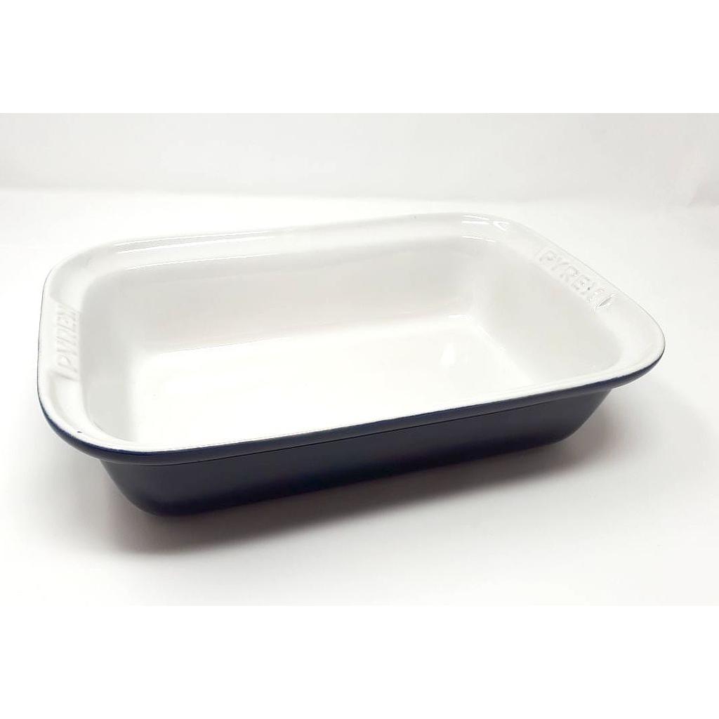 Plat rectangle GM bleu/blanc ceramique PYREX 