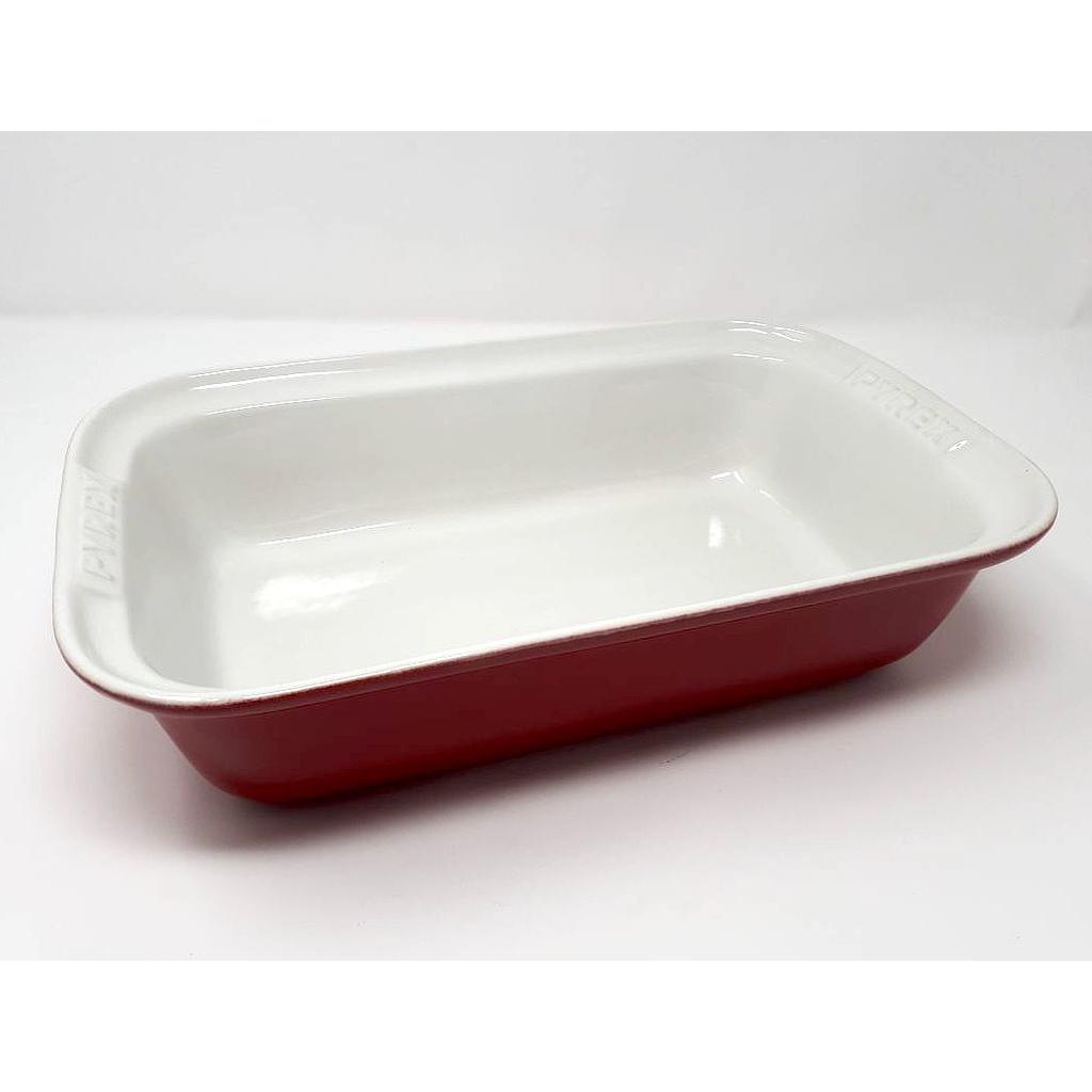 Plat rectangle GM rouge/blanc ceramique 31,5x20,5cm PYREX