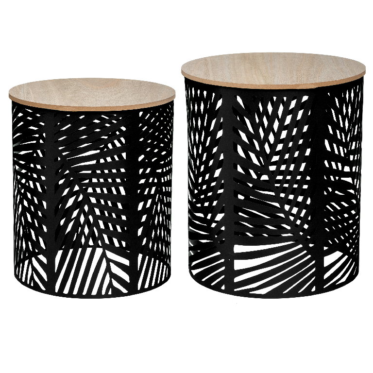 Lot de 2 tables cafe Feuille Noire