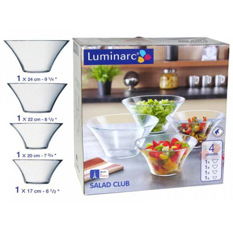 Saladier set de 4pcs en verre 17cm 20cm 22cm 24cm LUMINARC