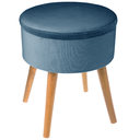 Tabouret coffre en velour Bleu fonce Tess Blanc