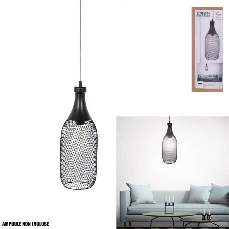 Suspension en metal Noir bouteille filaire 37cm