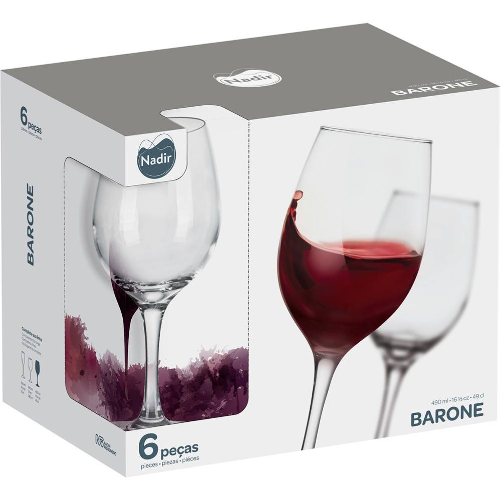 Verre a pied vin eau set de 6pcs 49cl barone NADIR