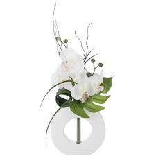 Vase compo orchidee en ceramique Blanc H44cm