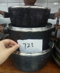 [M723] Set de 3 Marmites 20.22.24cm alu avec couv verre Olina Granite