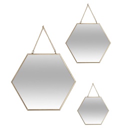 [141196A] Lot de 3 miroirs hexagone metal chaine Or