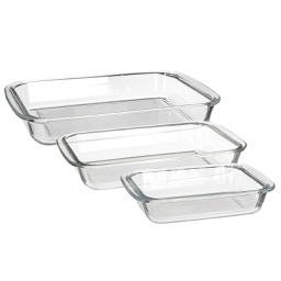 [146447] Plat a four rectangle en verre set de 3pces SECRET DE GOURMET