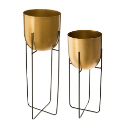 [164295] Lot de 2 pots ronds en metal dore avec support