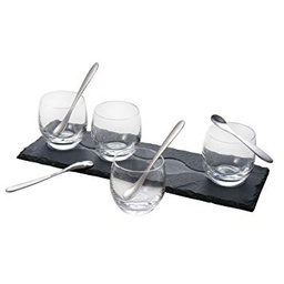 [3057191823069] Coffret de 4 verrines rondes 12cl avec 1 ardoise et 4 cuilleres moka GUY DEGRENNE